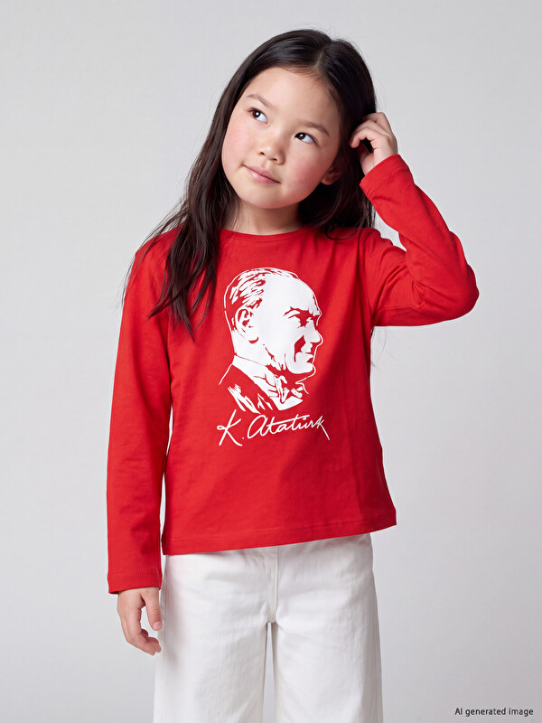 LCW Kids Crew Neck Atatürk Printed Girls' T-Shirt