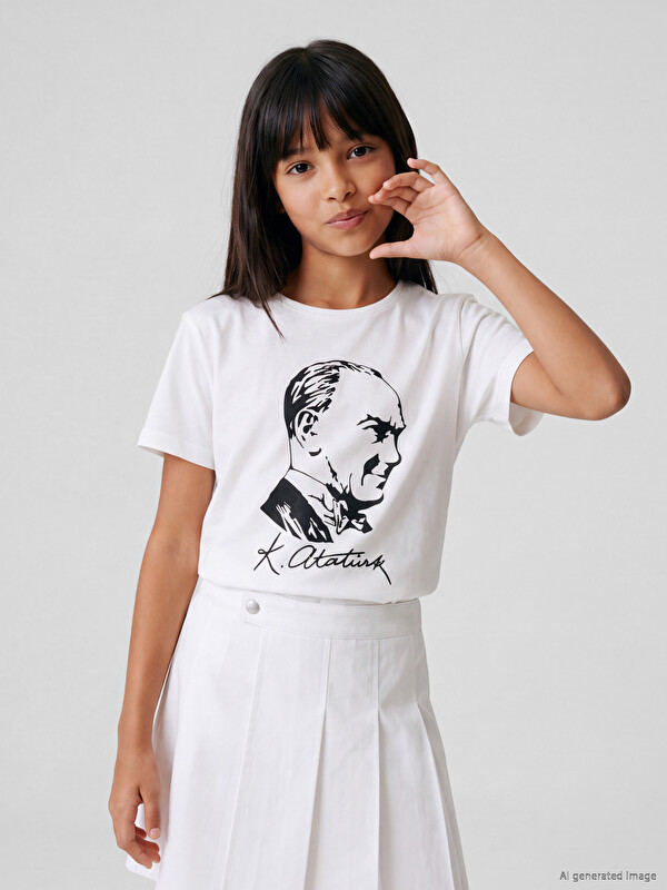LCW Kids Atatürk Baskılı Kız Çocuk Tişört