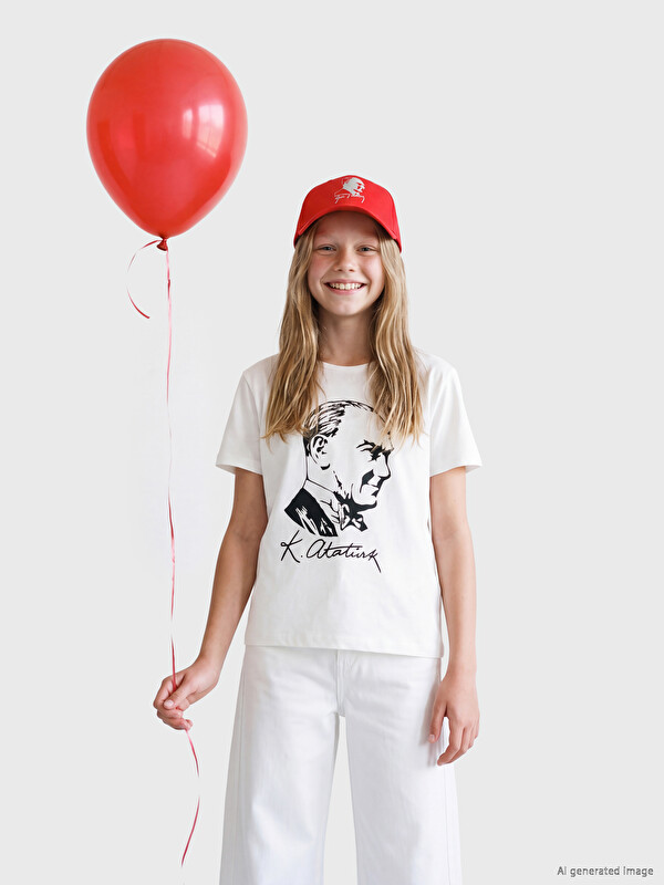 LCW Kids Atatürk Baskılı Kız Çocuk Tişört