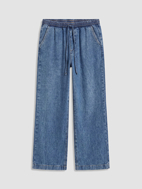LCWAIKIKI Classic Beli Lastikli Wideleg Kadın Jean Pantolon