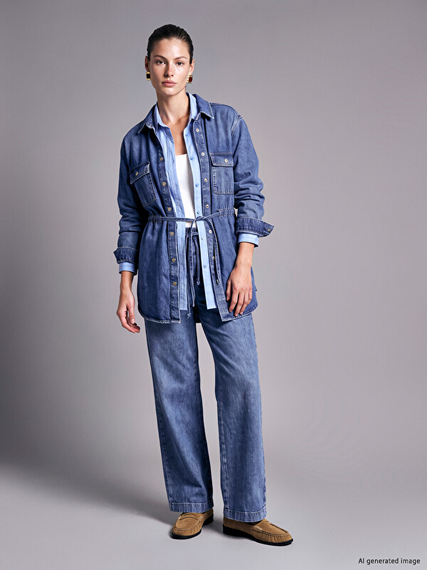 LCWAIKIKI Classic Beli Lastikli Wideleg Kadın Jean Pantolon