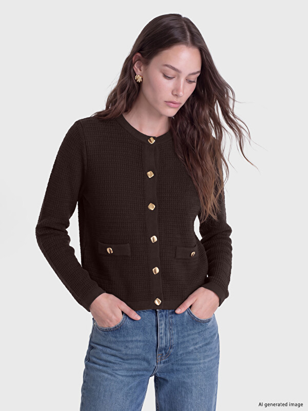 LCW Modest Cardigan Tricotat cu Guler Rotund pentru Femei