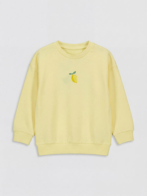 LCW Kids Bisiklet Yaka Nakışlı Kız Çocuk Sweatshirt