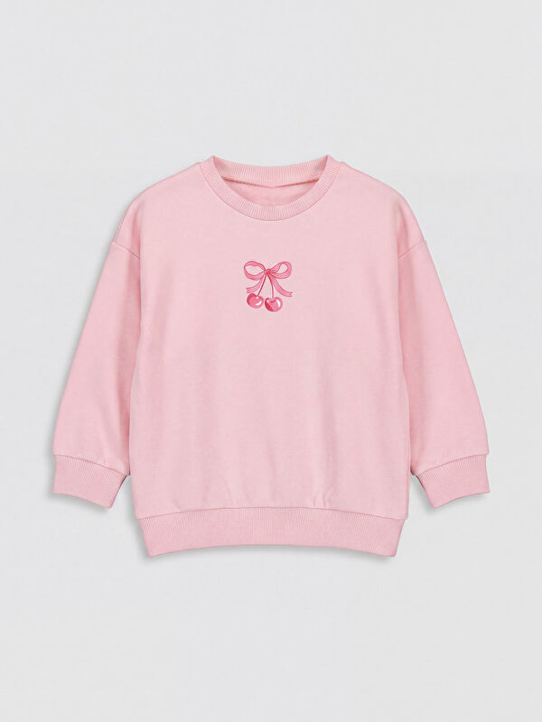 LCW Kids Bisiklet Yaka Baskılı Kız Çocuk Sweatshirt