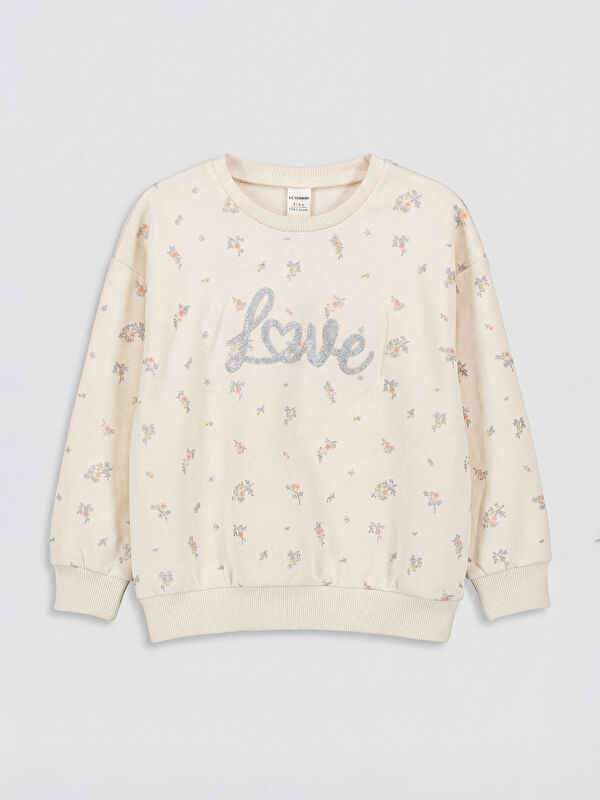 LCW Kids Bisiklet Yaka Çiçekli Kız Çocuk Sweatshirt