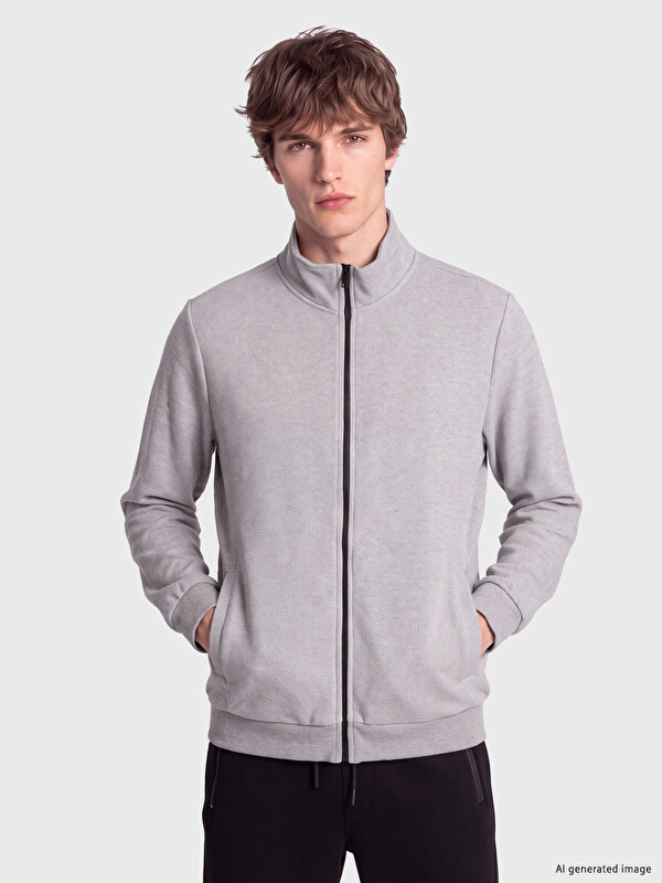 XSIDE Dik Yaka Erkek Fermuarlı Sweatshirt
