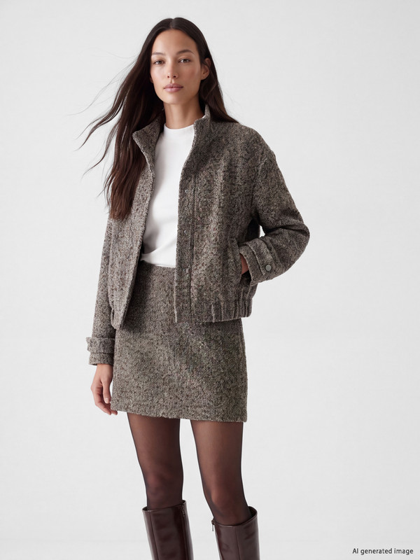 LCW STUDIO Waist Zippered Mini Tweed Skirt