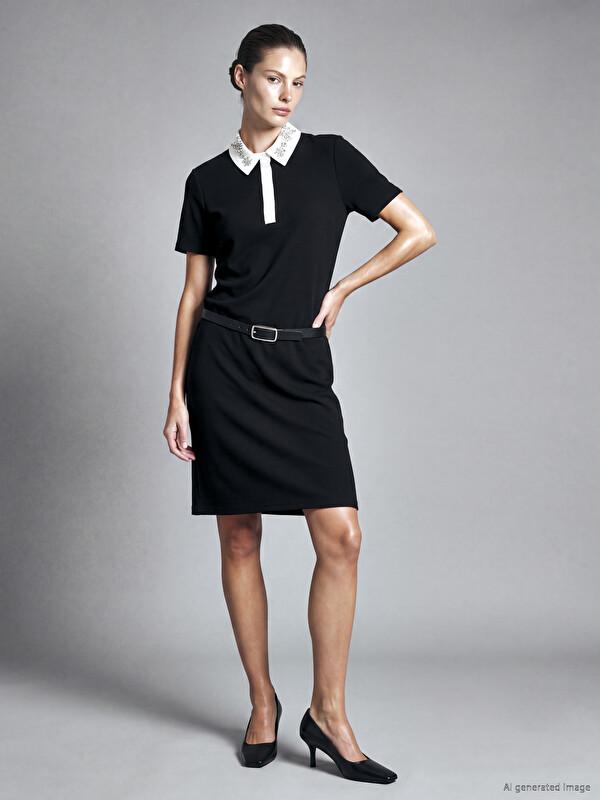 LCW EVERYDAY Rochie Mini cu Guler Polo Încrustată cu Ștrasuri
