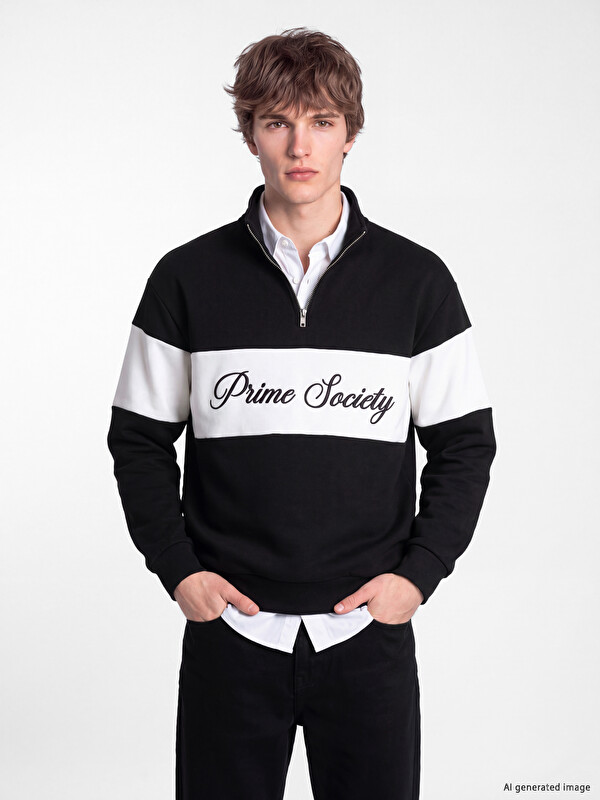 XSIDE Dik Yaka Renk Bloklu Erkek Sweatshirt