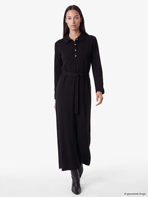 LCW EVERYDAY Shirt Collar Sash Dress