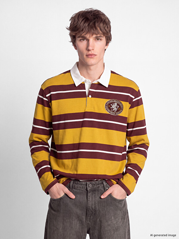 XSIDE Polo Yaka Çizgili Erkek Sweatshirt