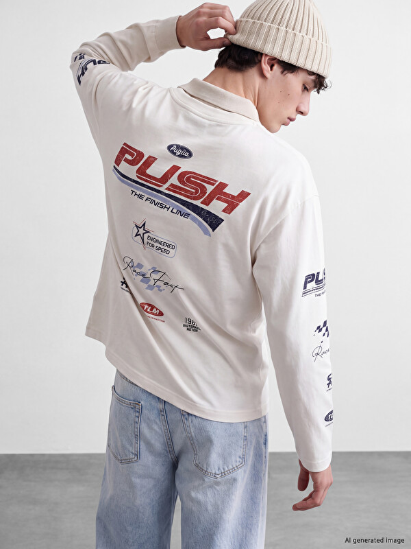 XSIDE Bisiklet Yaka Baskılı Erkek Sweatshirt