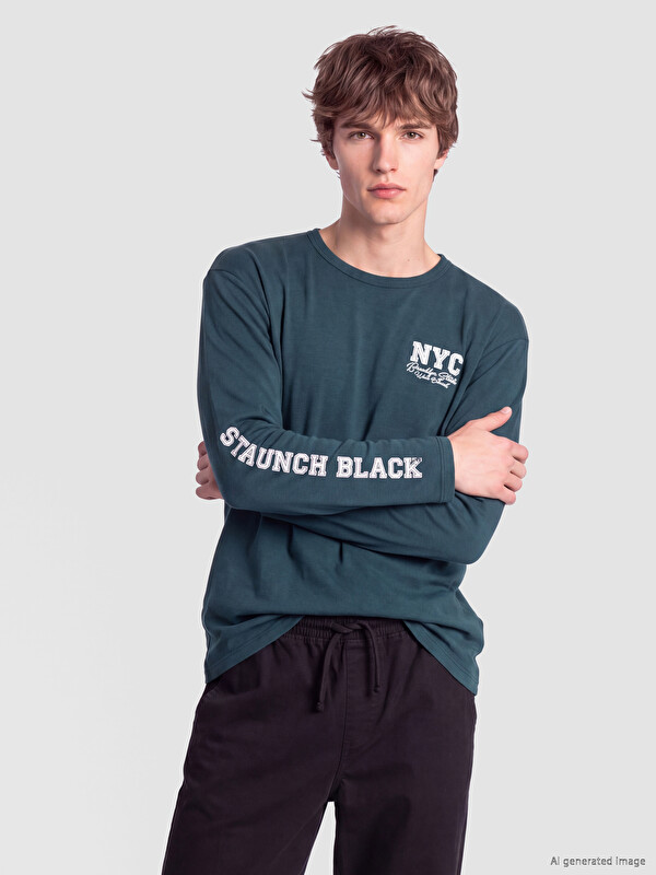 XSIDE Majica bez kapuljače s okruglim izrezom NYC print