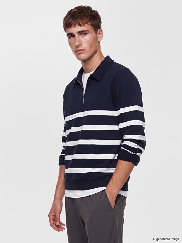 LCW Vision Polo Collar Striped Men's Sweatshirt