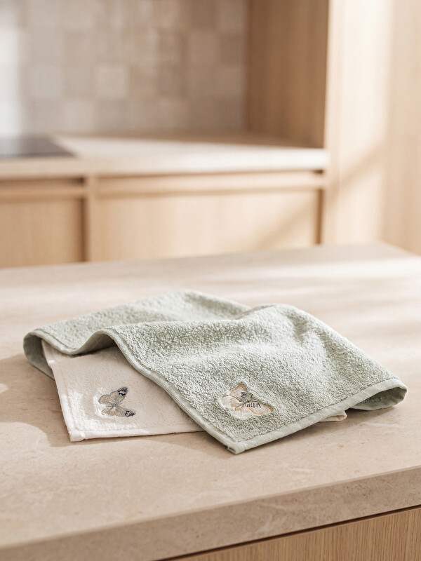 LCW HOME Butterfly Embroidered Cotton Hand Towel 2 Pack 30x50 cm