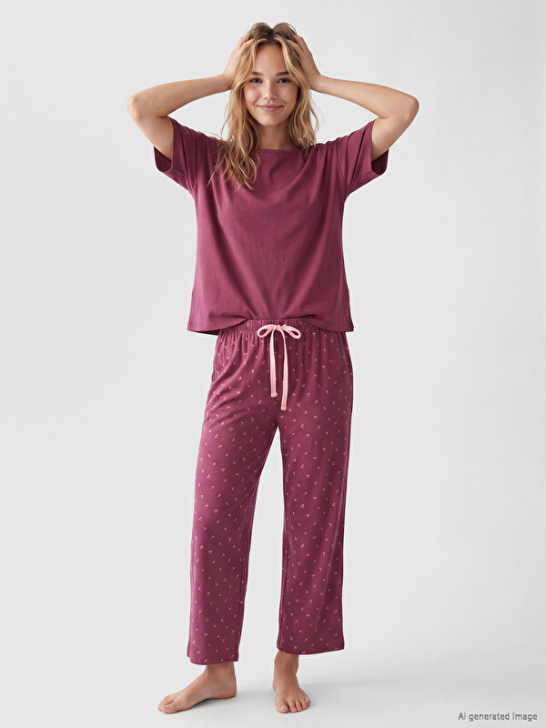 LCW DREAM %100 Pamuklu Kadın Kaprili Pijama Takımı