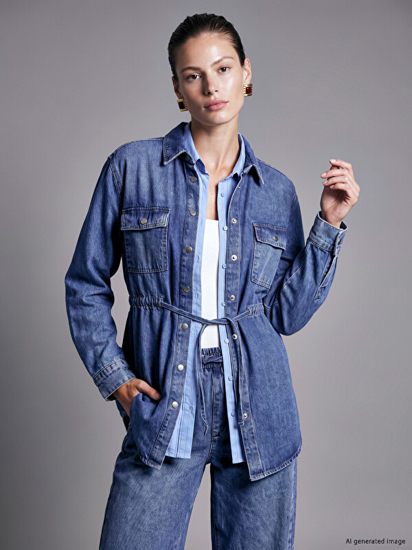 LCW EVERYDAY Beli Bağlamalı Kadın Jean Gömlek