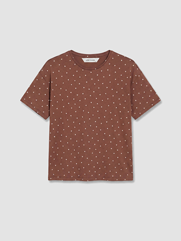 LCW DREAM Bisiklet Yaka Desenli Kadın Pijama Üstü