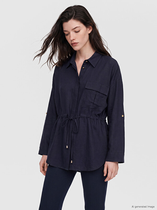 LCW Comfort Beli Bağcıklı Oversize Kadın Gömlek