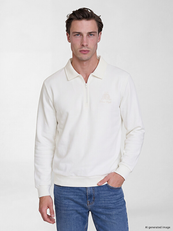 LCWAIKIKI Classic Polo Yaka Baskılı Erkek Sweatshirt