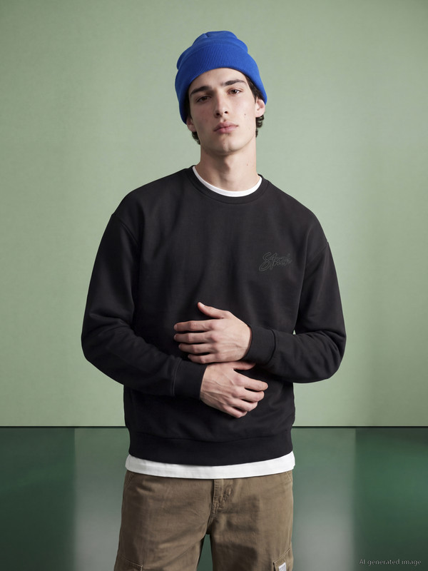 XSIDE Bluzë sportive me jakë të rrumbullakët e qëndisur për burra sweatshirt