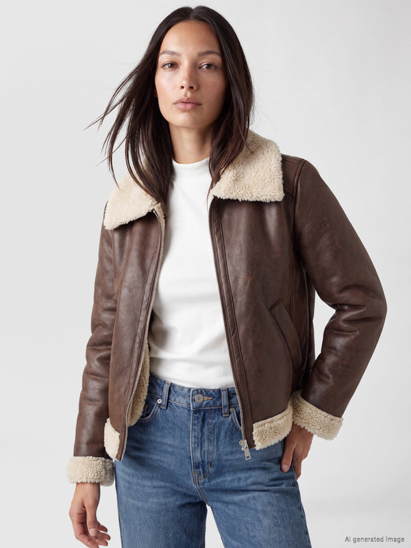 LCW EVERYDAY Faux Fur Collar Women's Faux Leather Coat