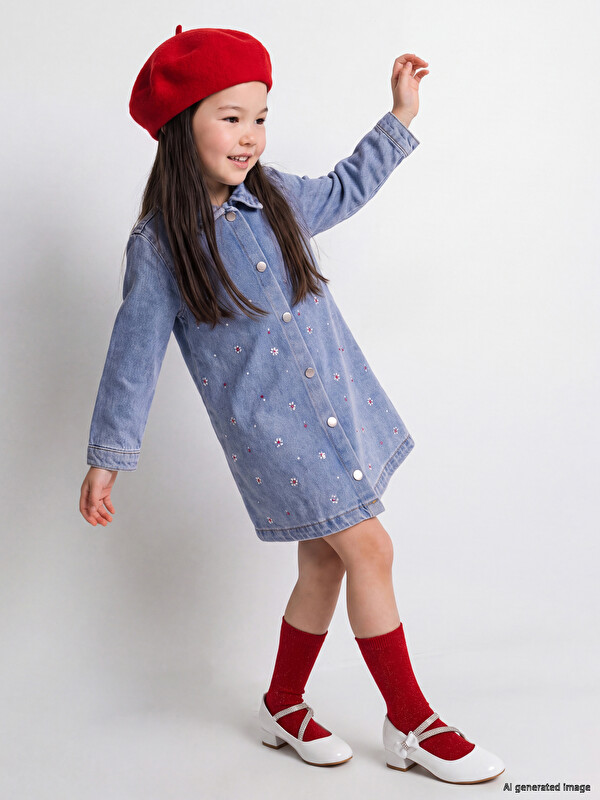 LCW Kids Rhinestone Embellished Girls' Jean Dress