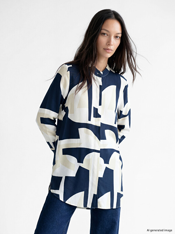 LCW EVERYDAY Grandad Collar Patterned Women's Shirt Tunic