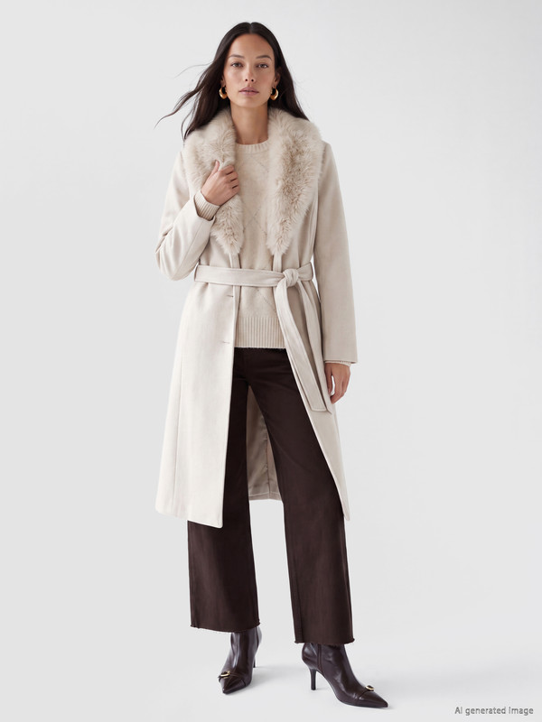 LCW EVERYDAY Kürk Yaka Kuşaklı Kadın Kaşe Kaban