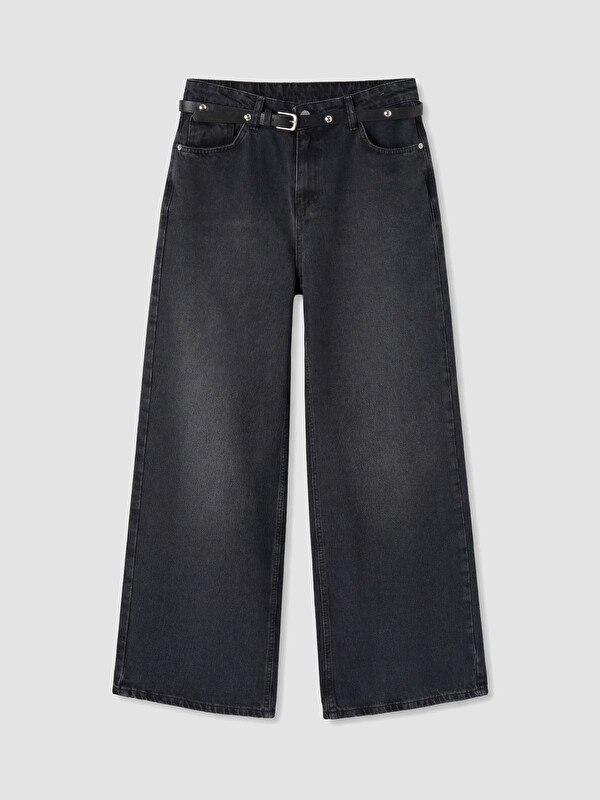 LCW Jeans Beli Kemerli Wideleg Kadın Jean Pantolon