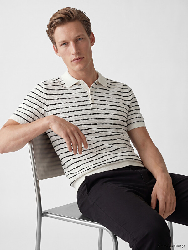 SOUTHBLUE Polo Collar Striped Men's Knitwear T-Shirt