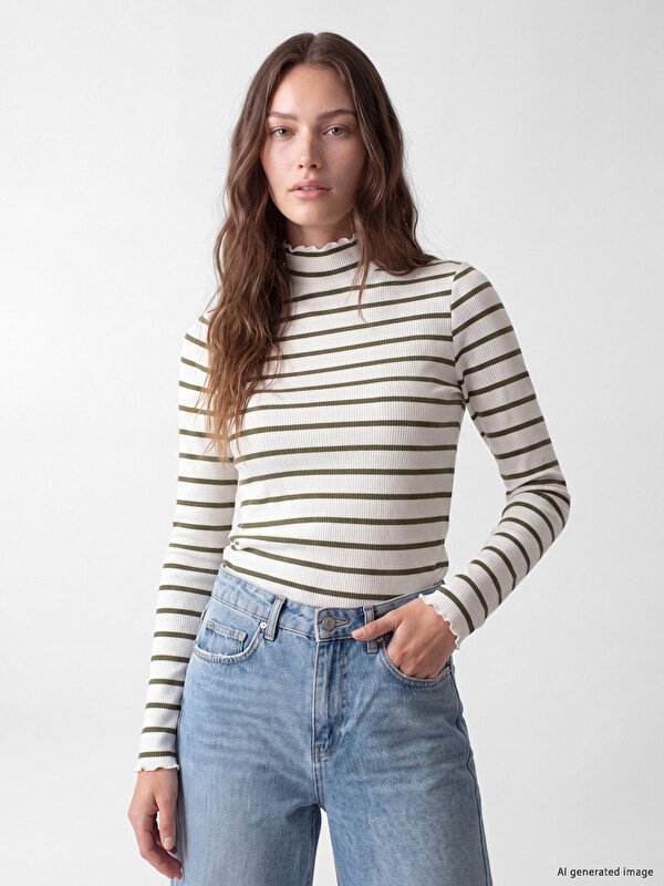 LCW Modest Dik Yaka Çizgili Kadın Body