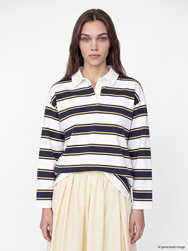 LCW Modest Polo Collar Striped Oversize Women's Sweatshirt Tunic
