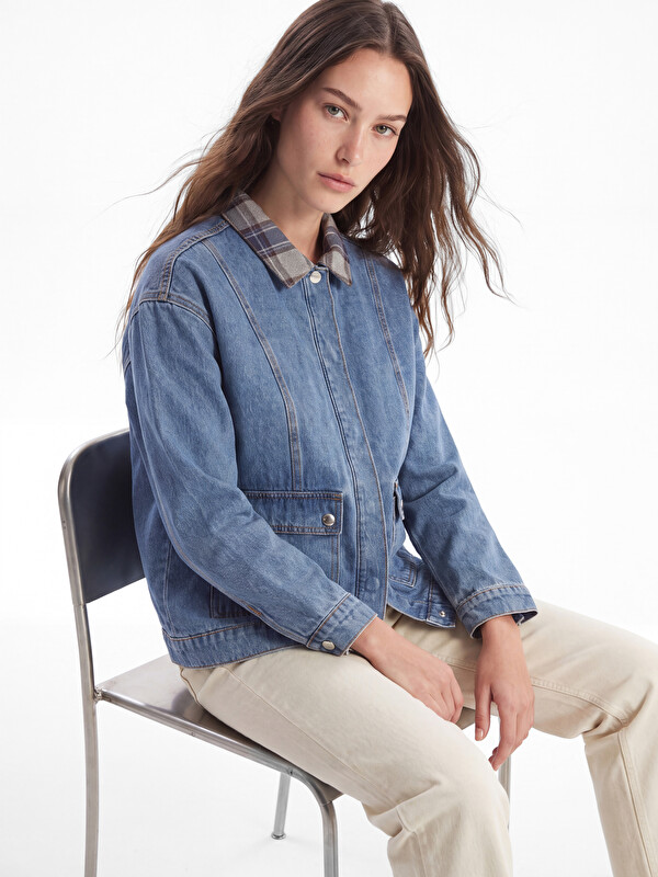 LCW Modest Shirt Collar Women's Jean Jacket
