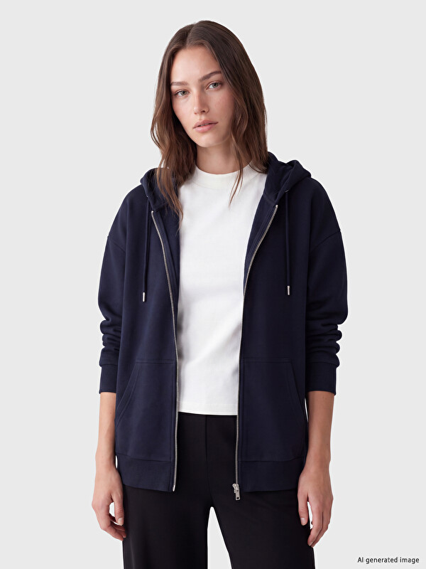 LCW Modest Hooded Oversize Women's Thick Zippered Sweatshirt