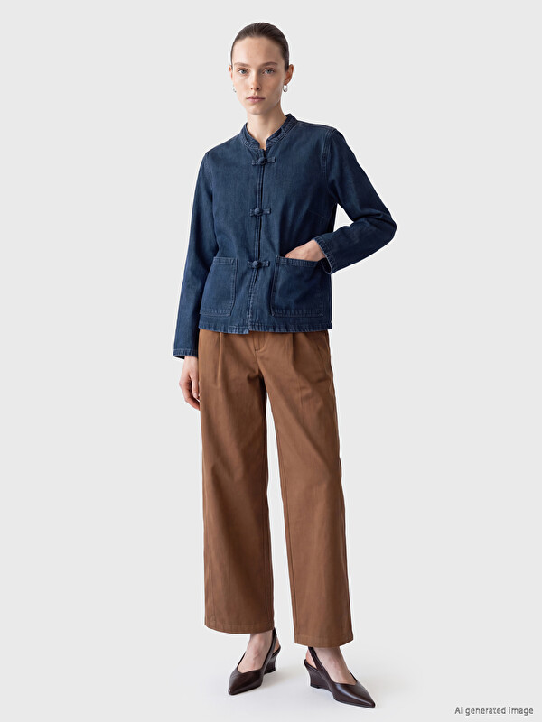 LCW Modest Grandad Collar Women's Jean Jacket