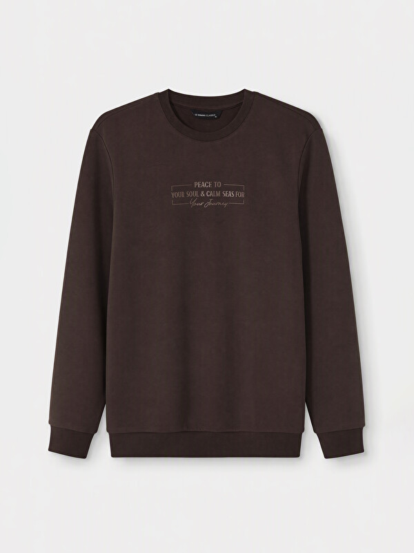 LCWAIKIKI Classic Bisiklet Yaka Baskılı Erkek Sweatshirt