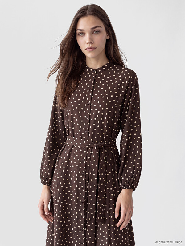 LCW Modest Mock Neck Polka Dot Modal Blended Dress