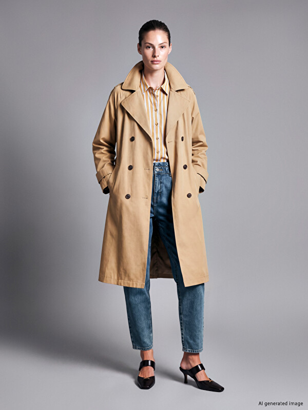LCW ECO Double Breasted Collar Belted Women's Trench Coat
