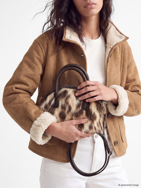 LCW ACCESSORIES Çantë krahu me gëzof me print leopardi për gra