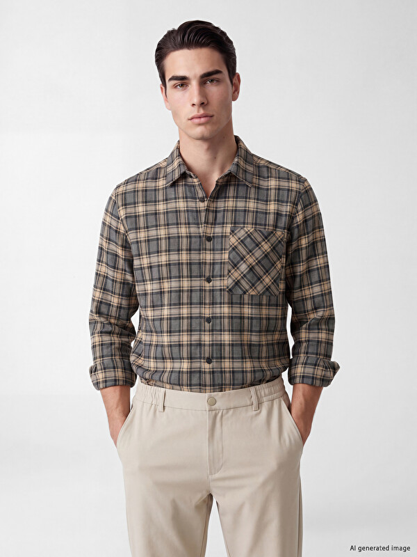 LCW ECO Regular Fit Plaid Men's Shirt Jacket