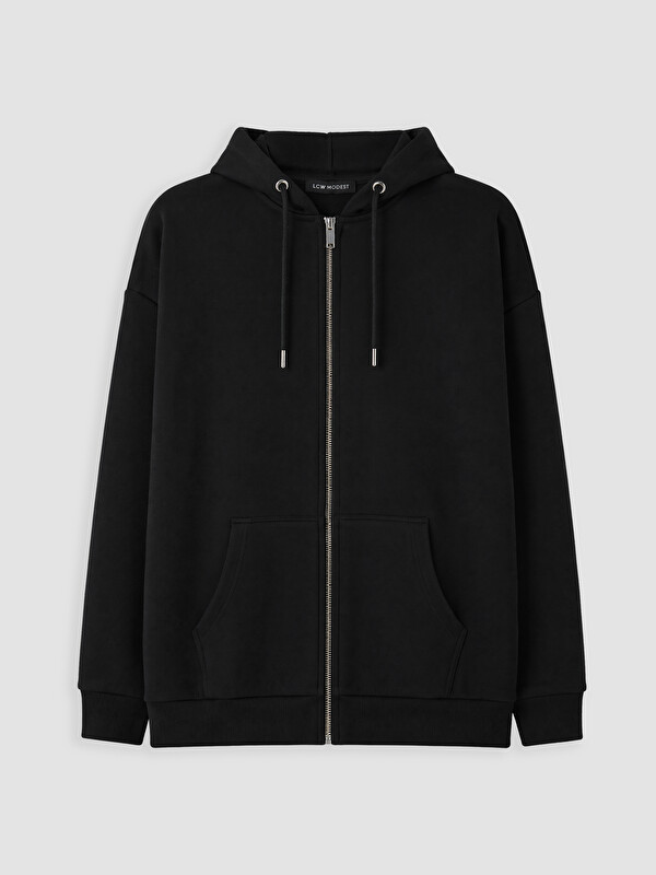LCW Modest Kapüşonlu Oversize Kadın Kalın Fermuarlı Sweatshirt