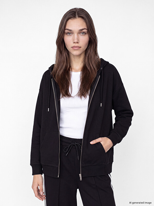 LCW Modest Hooded Oversize Women's Thick Zippered Sweatshirt