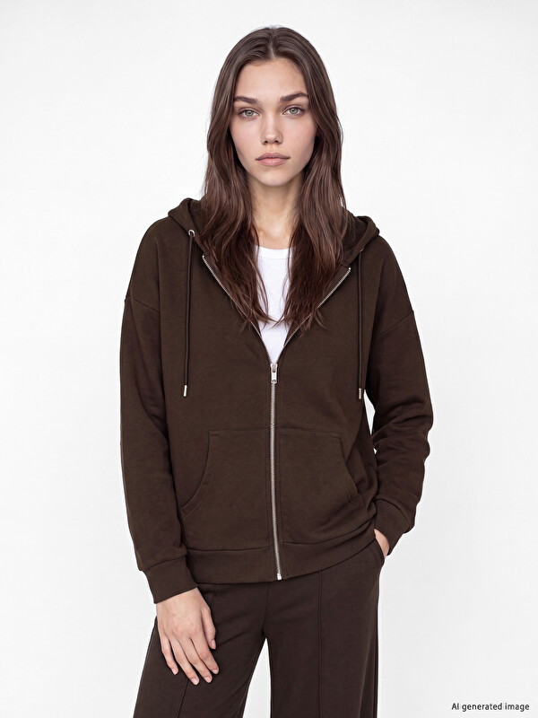 LCW Modest Hooded Oversize Women's Thick Zippered Sweatshirt