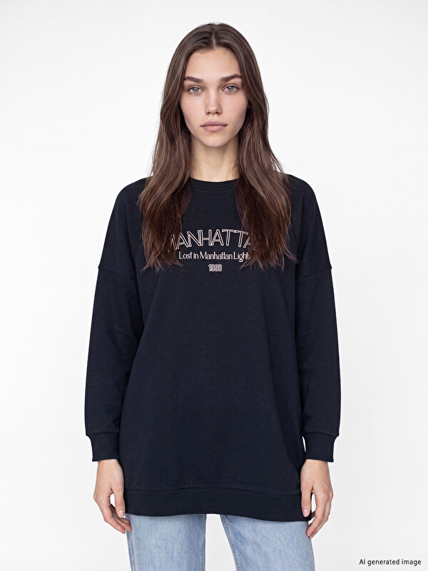 LCW Modest Baskılı Oversize Kadın Sweatshirt Tunik