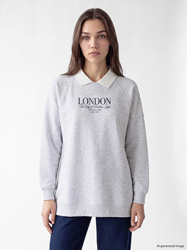 LCW Modest Polo Collar Oversize Women's Sweatshirt Tunic