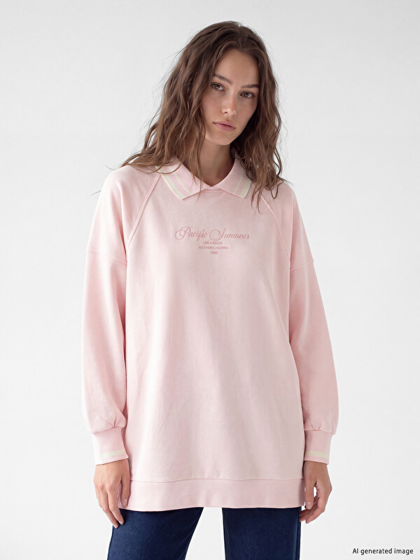 LCW Modest Polo Yaka Oversize Kadın Sweatshirt Tunik