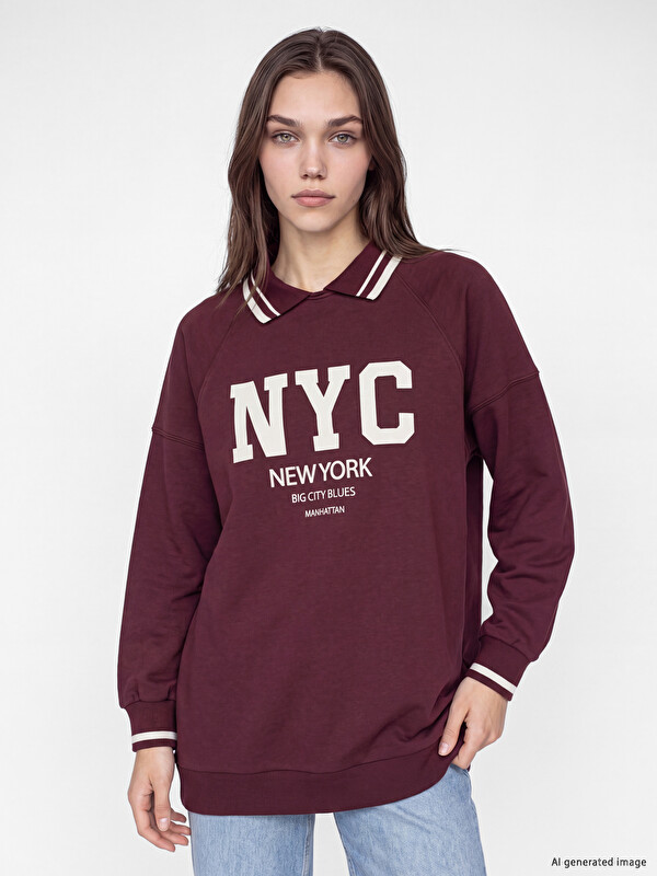 LCW Modest Polo Yaka Oversize Kadın Sweatshirt Tunik