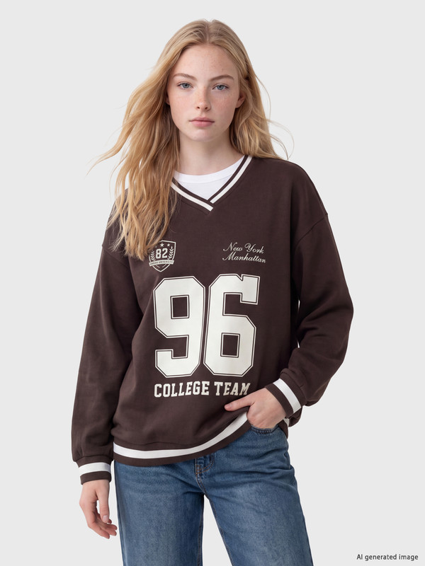 XSIDE V Neck Oversize Women's Thick Sweatshirt
