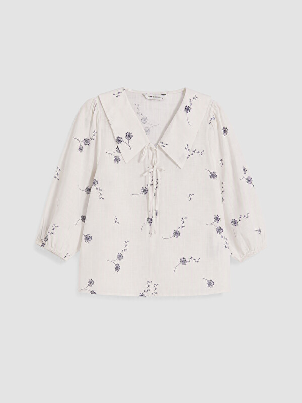 LCWAIKIKI Classic Peter Pan Collar Patterned Tie-detail Blouse